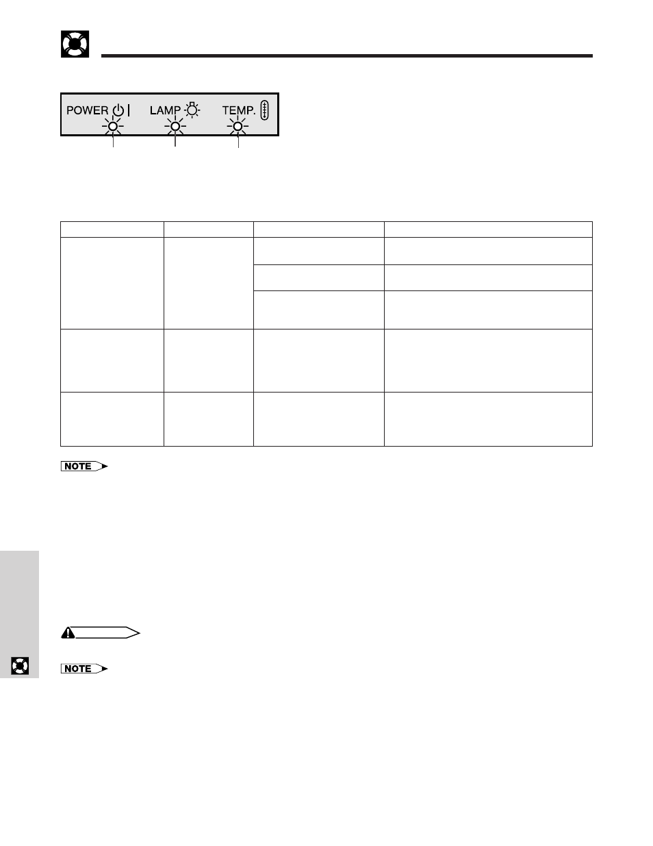 Lamp/maintenance indicators, Maintenance indicators, Lamp | Sharp XG - NV6XU User Manual | Page 48 / 66