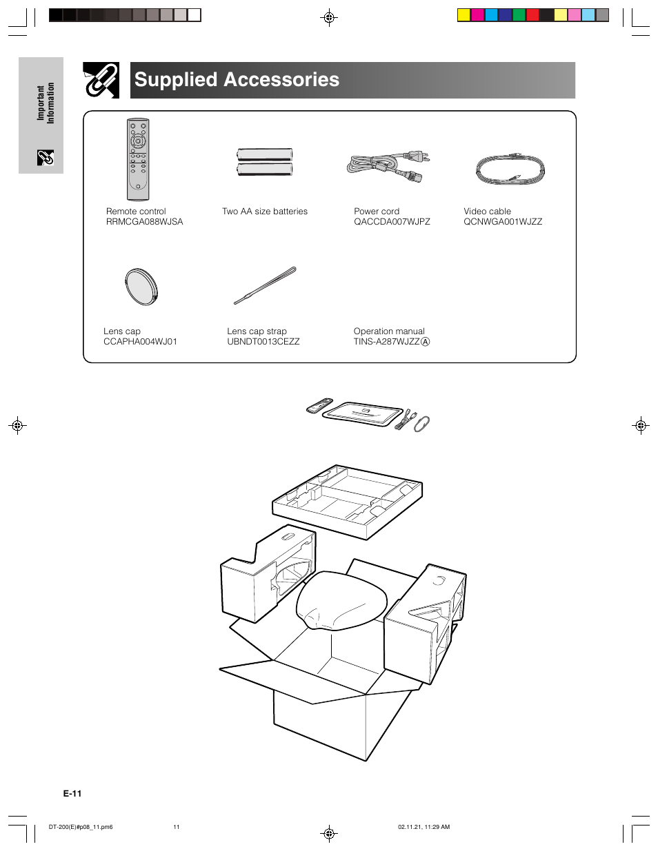 Supplied accessories | Sharp DT-200 User Manual | Page 12 / 58