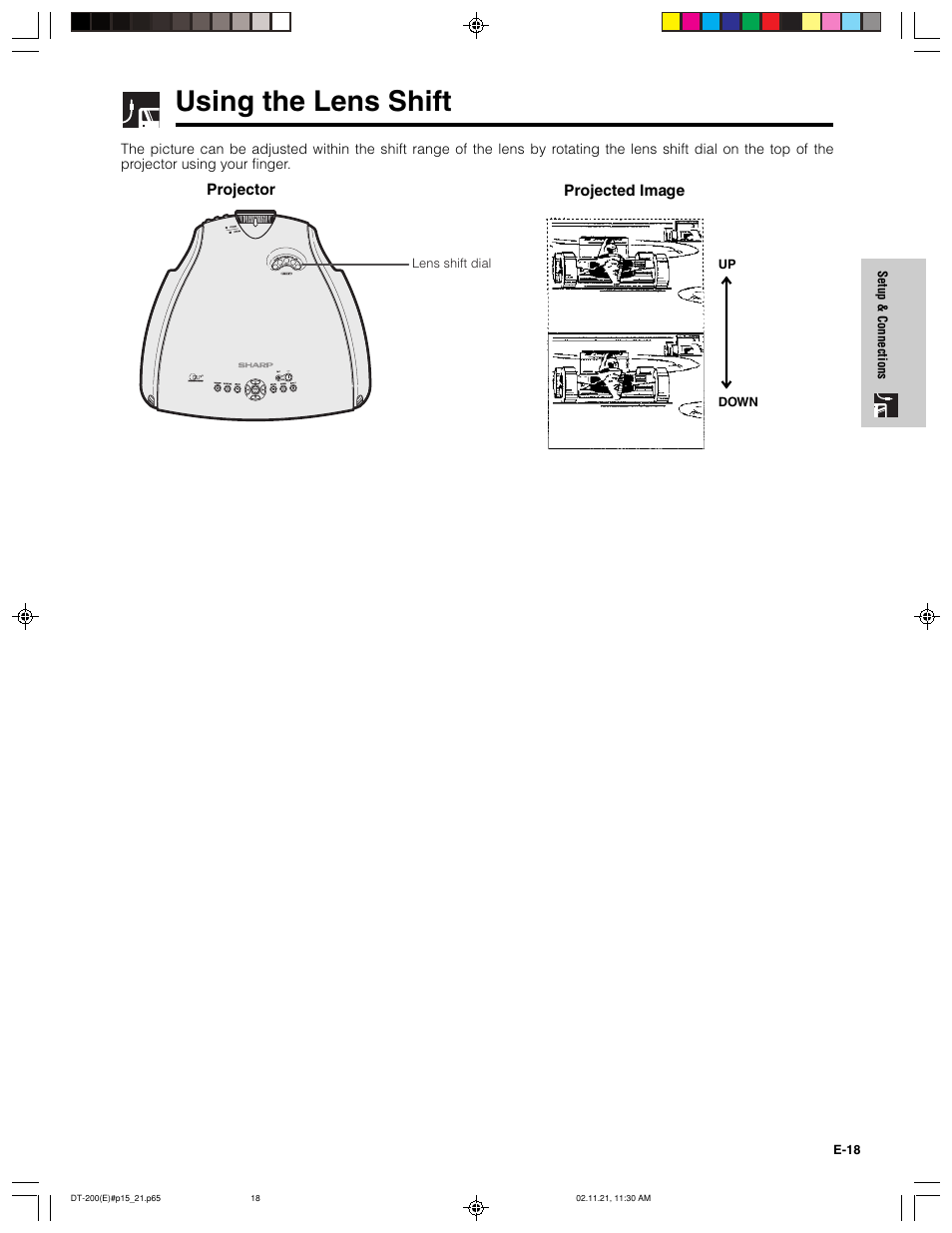 Using the lens shift | Sharp DT-200 User Manual | Page 19 / 58