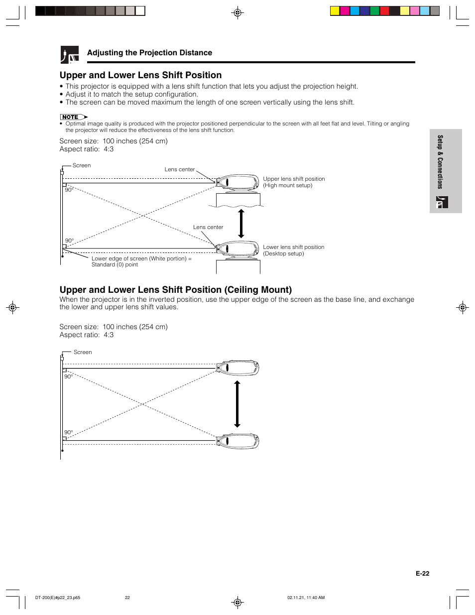 Upper and lower lens shift position | Sharp DT-200 User Manual | Page 23 / 58