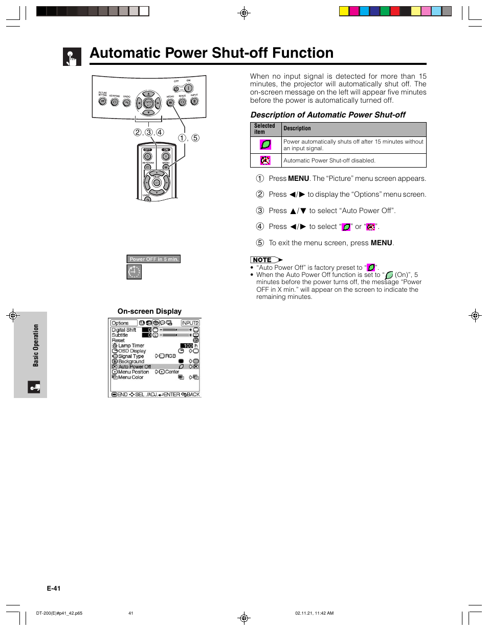 Automatic power shut-off function | Sharp DT-200 User Manual | Page 42 / 58