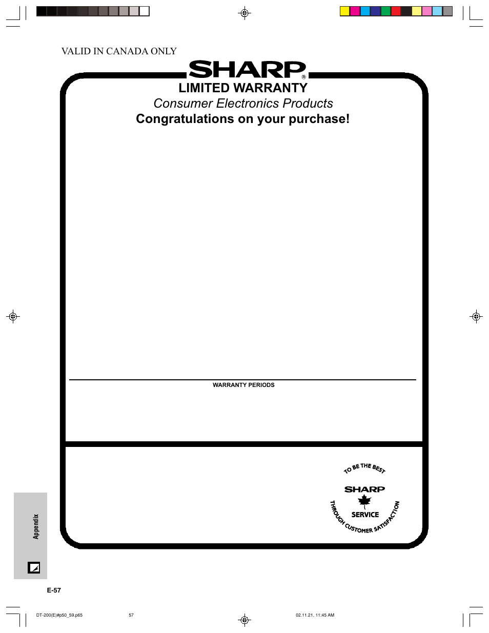 Valid in canada only | Sharp DT-200 User Manual | Page 58 / 58