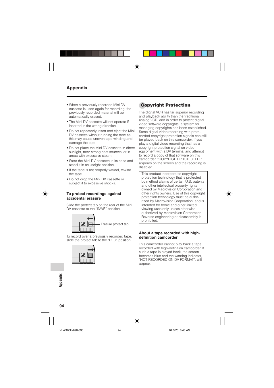Appendix | Sharp VL-Z400H-T User Manual | Page 106 / 123