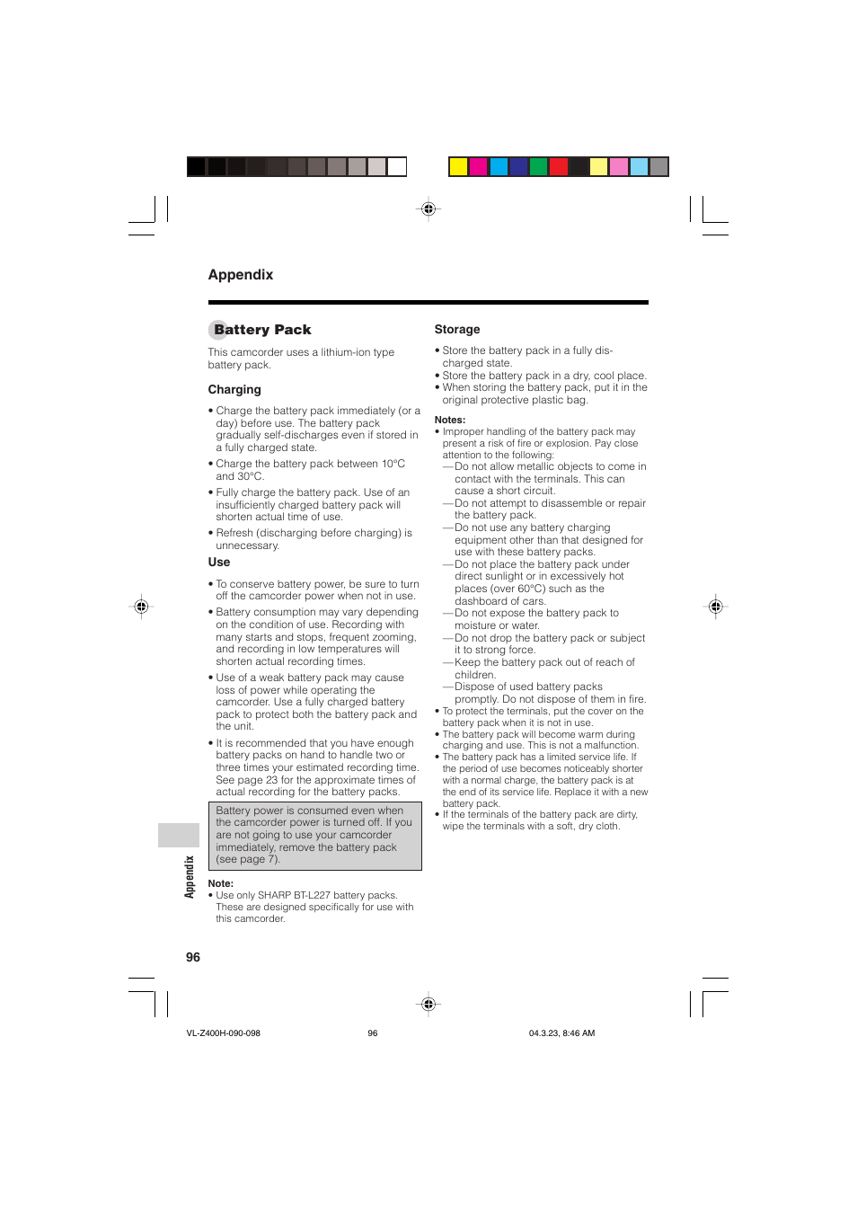 Appendix | Sharp VL-Z400H-T User Manual | Page 108 / 123