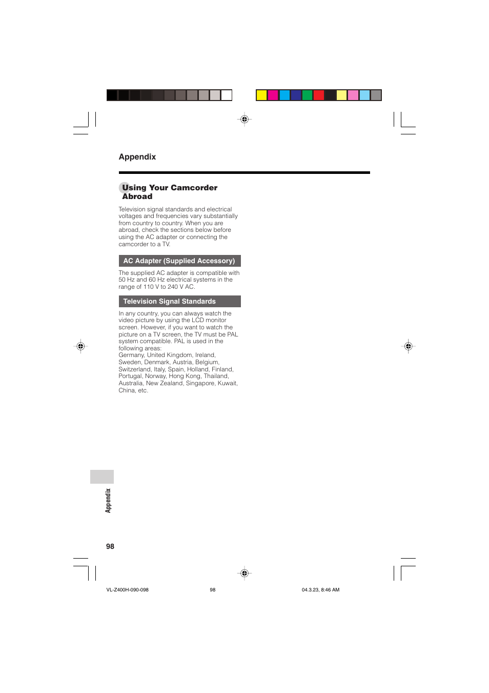 Appendix | Sharp VL-Z400H-T User Manual | Page 110 / 123