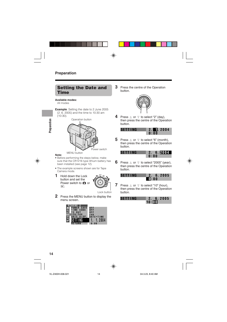 Setting the date and time | Sharp VL-Z400H-T User Manual | Page 26 / 123