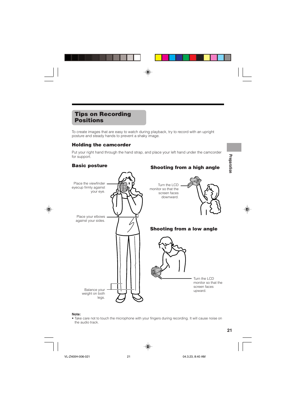 Tips on recording positions | Sharp VL-Z400H-T User Manual | Page 33 / 123