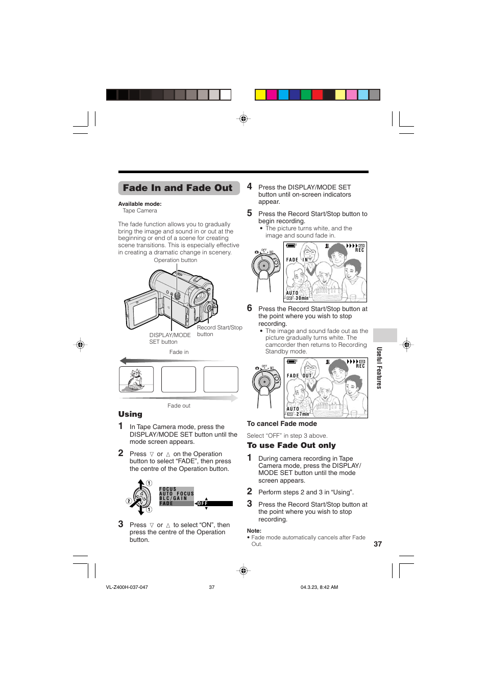 Fade in and fade out, Using | Sharp VL-Z400H-T User Manual | Page 49 / 123