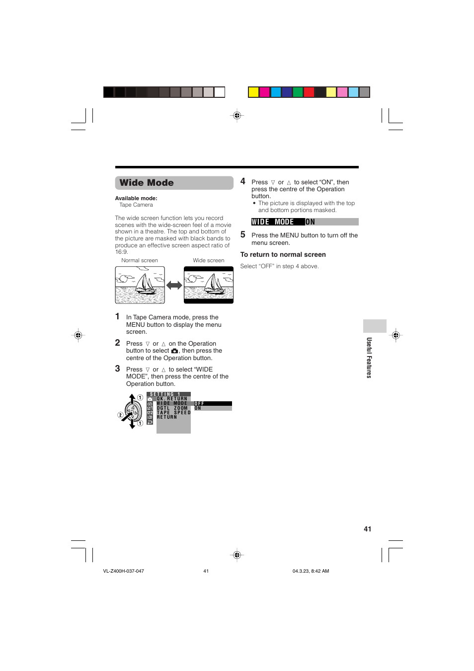 Wide mode | Sharp VL-Z400H-T User Manual | Page 53 / 123