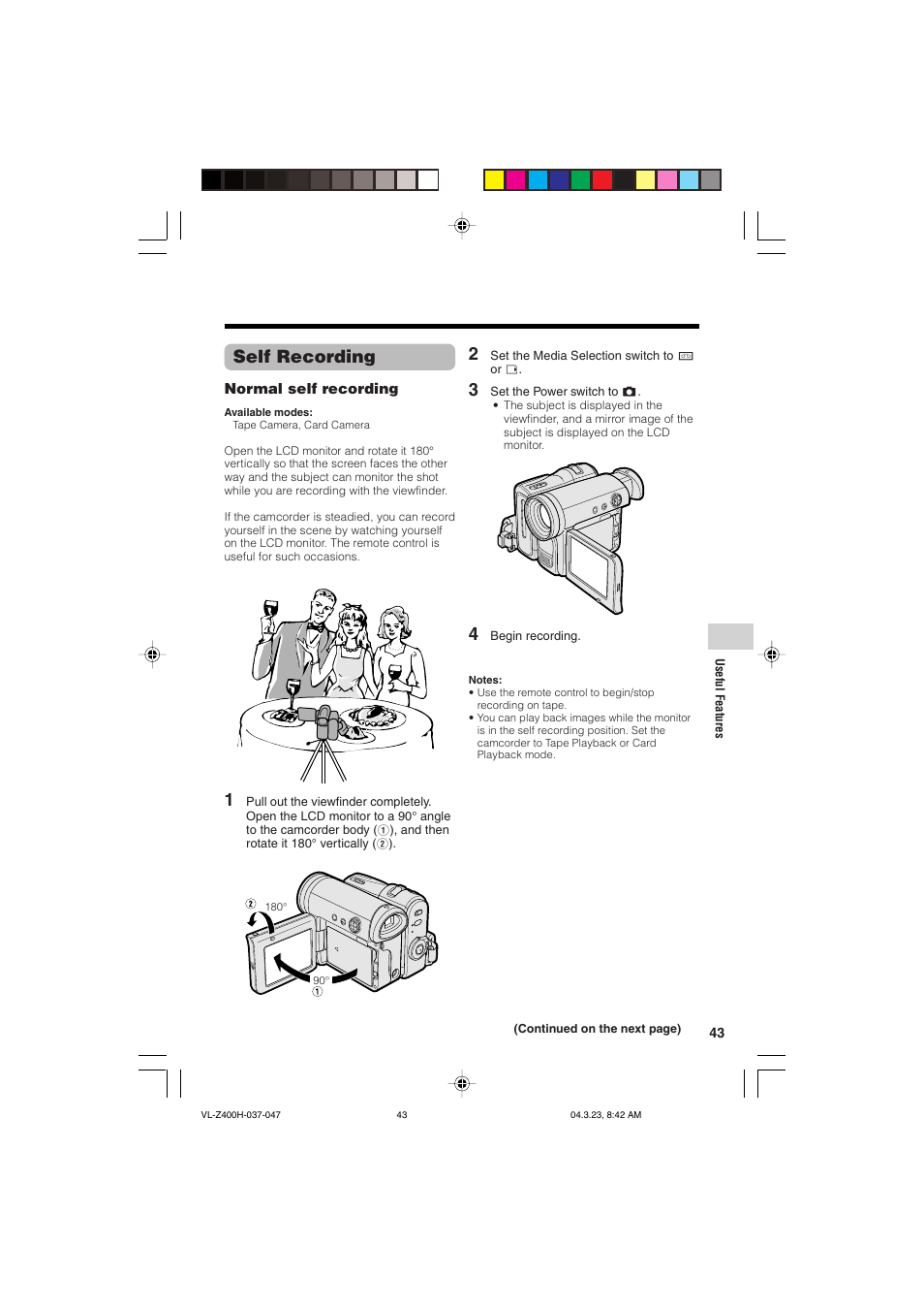 Self recording | Sharp VL-Z400H-T User Manual | Page 55 / 123