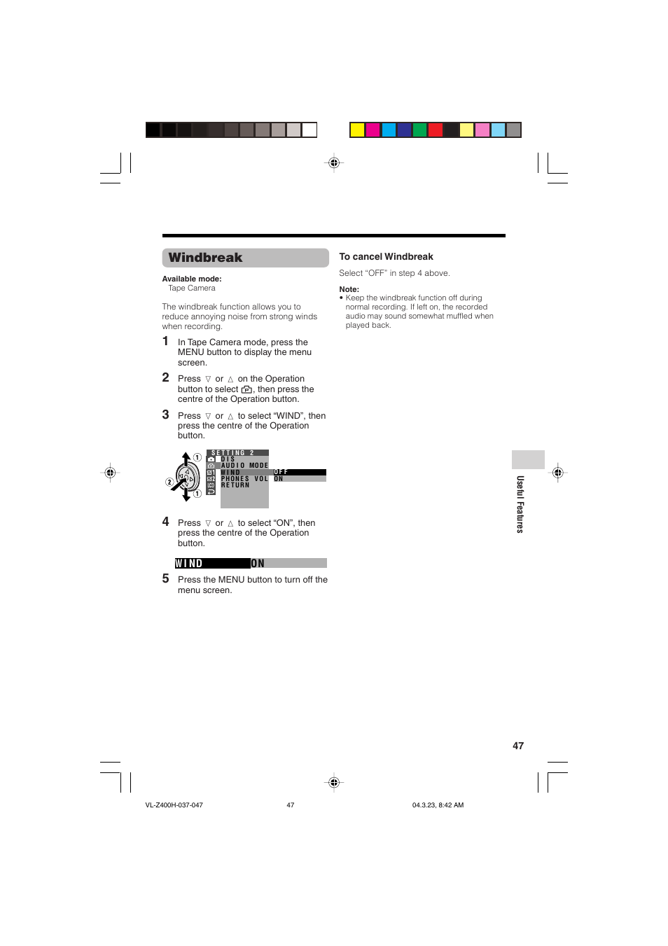 Windbreak | Sharp VL-Z400H-T User Manual | Page 59 / 123