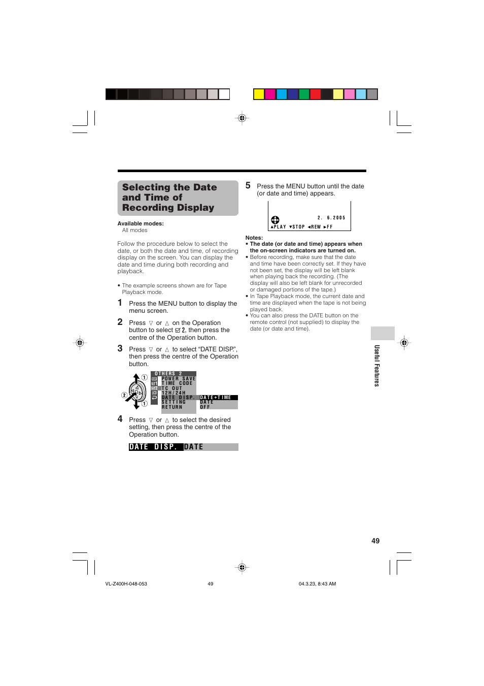 Selecting the date and time of recording display | Sharp VL-Z400H-T User Manual | Page 61 / 123
