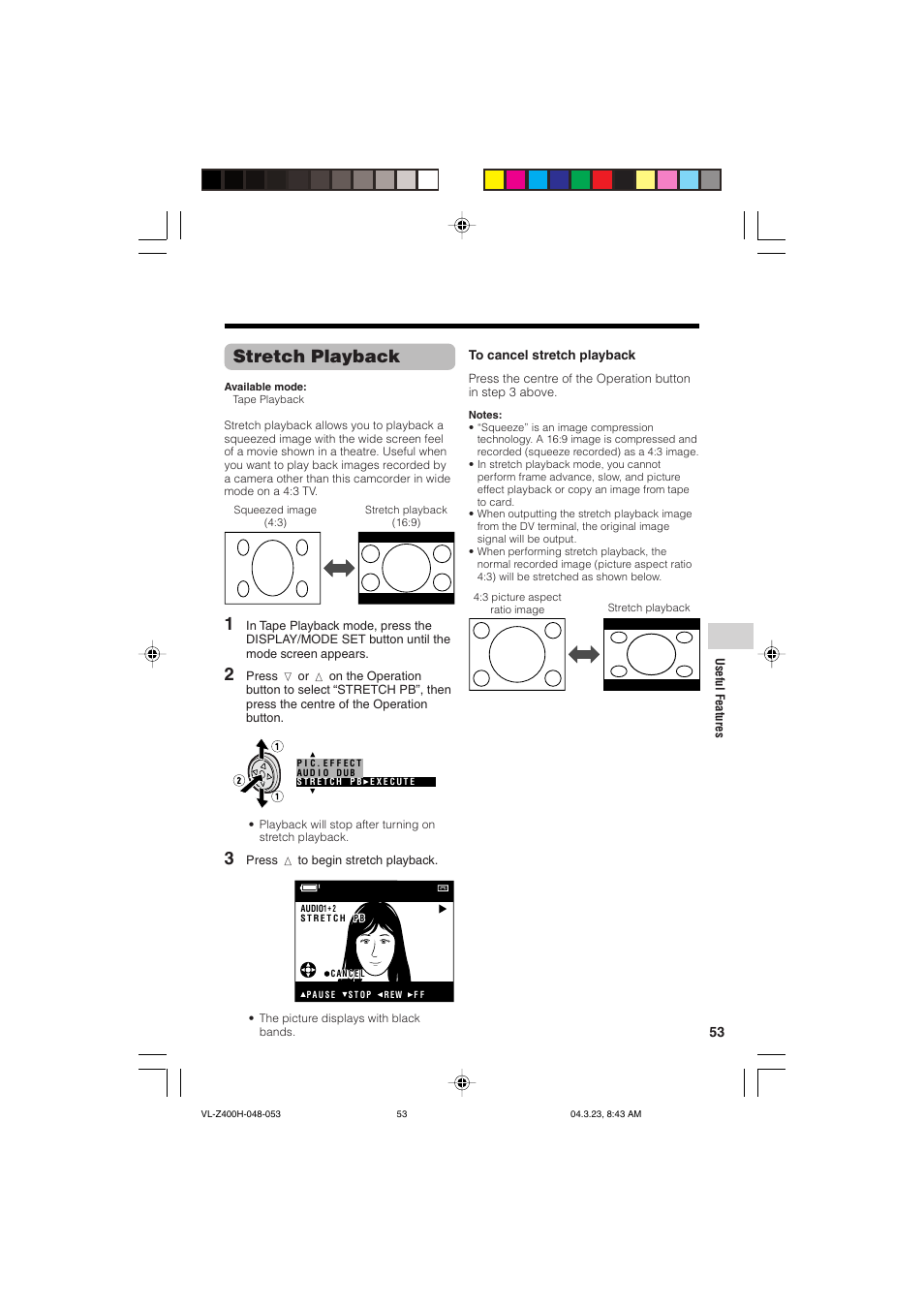 Stretch playback | Sharp VL-Z400H-T User Manual | Page 65 / 123