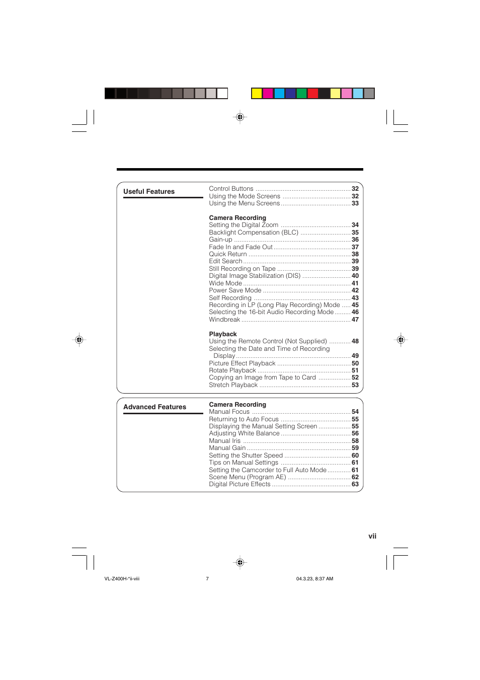 Sharp VL-Z400H-T User Manual | Page 7 / 123