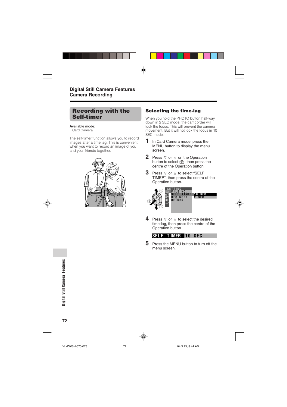 Recording with the self-timer | Sharp VL-Z400H-T User Manual | Page 84 / 123