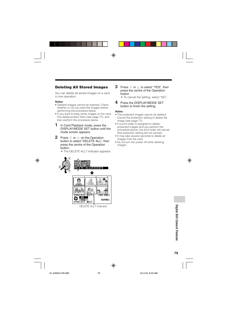 Deleting all stored images | Sharp VL-Z400H-T User Manual | Page 91 / 123