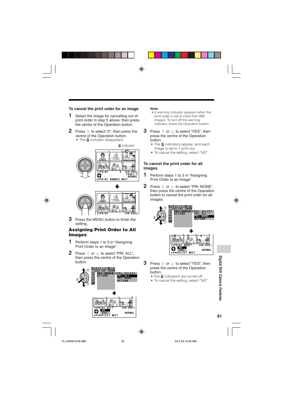 Assigning print order to all images | Sharp VL-Z400H-T User Manual | Page 93 / 123