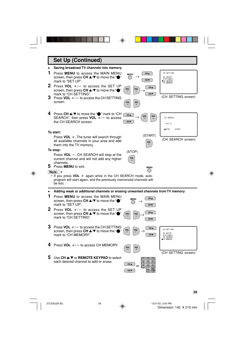 Set up (continued) | Sharp 27C530 User Manual | Page 29 / 60