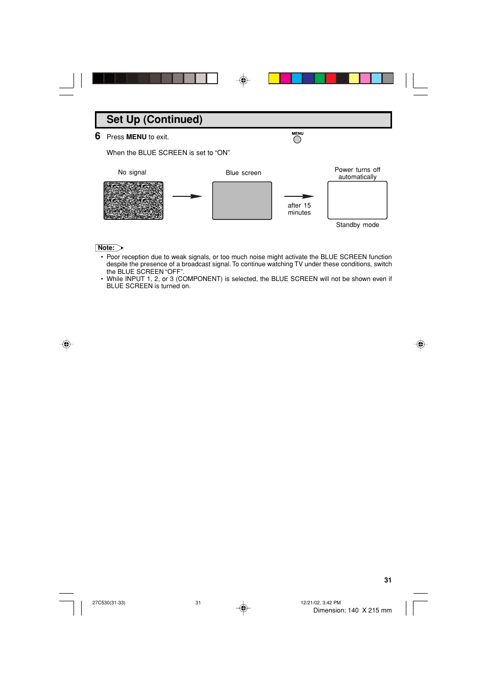 Set up (continued) | Sharp 27C530 User Manual | Page 31 / 60