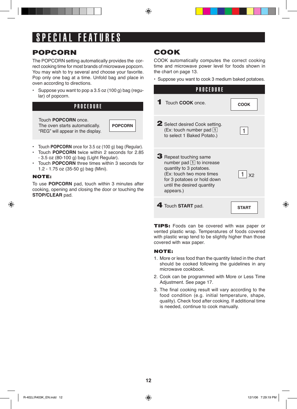 Popcorn, Cook | Sharp TINSEB137WRRZ-D61 User Manual | Page 12 / 42