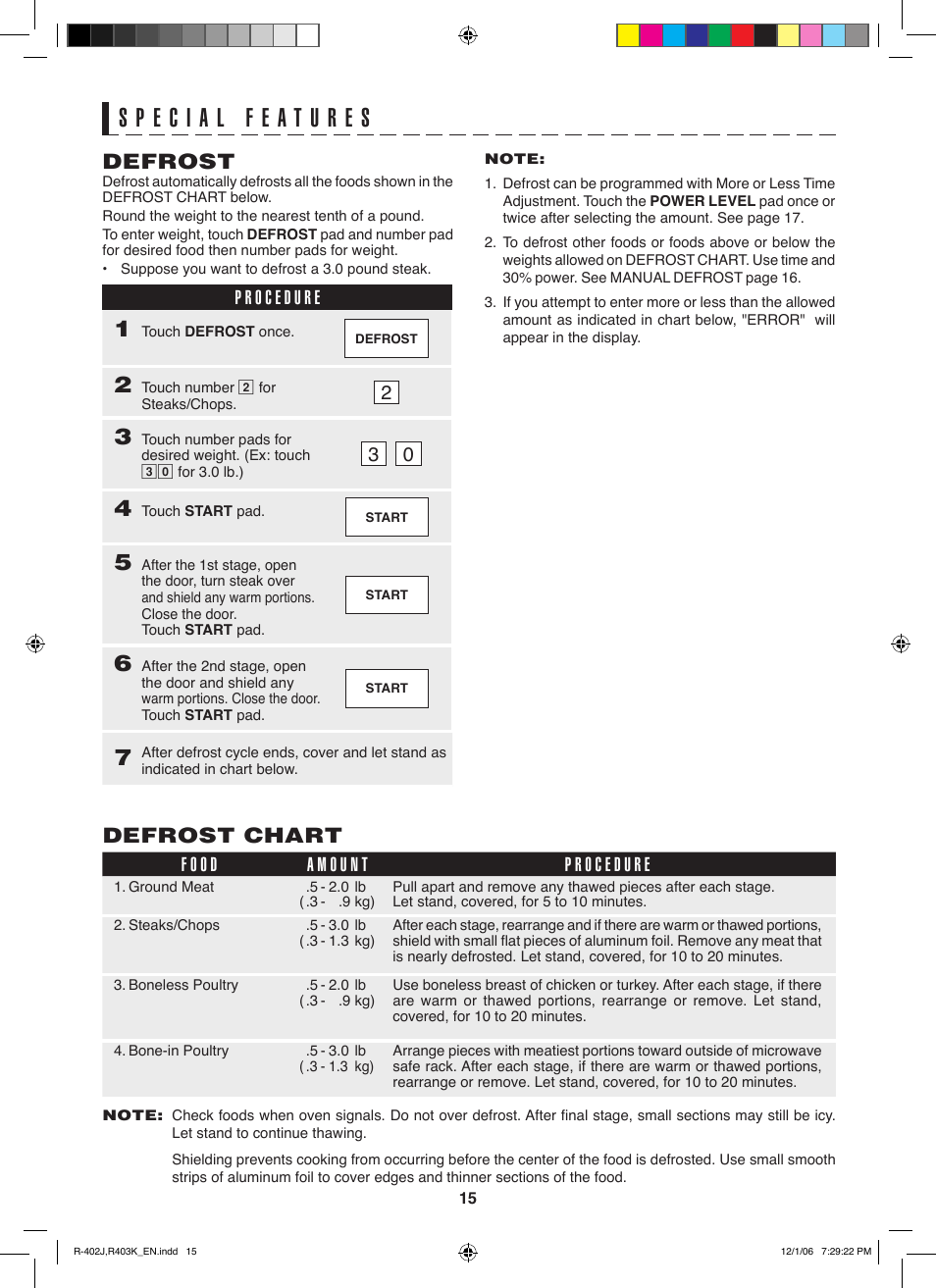Defrost chart, Defrost | Sharp TINSEB137WRRZ-D61 User Manual | Page 15 / 42