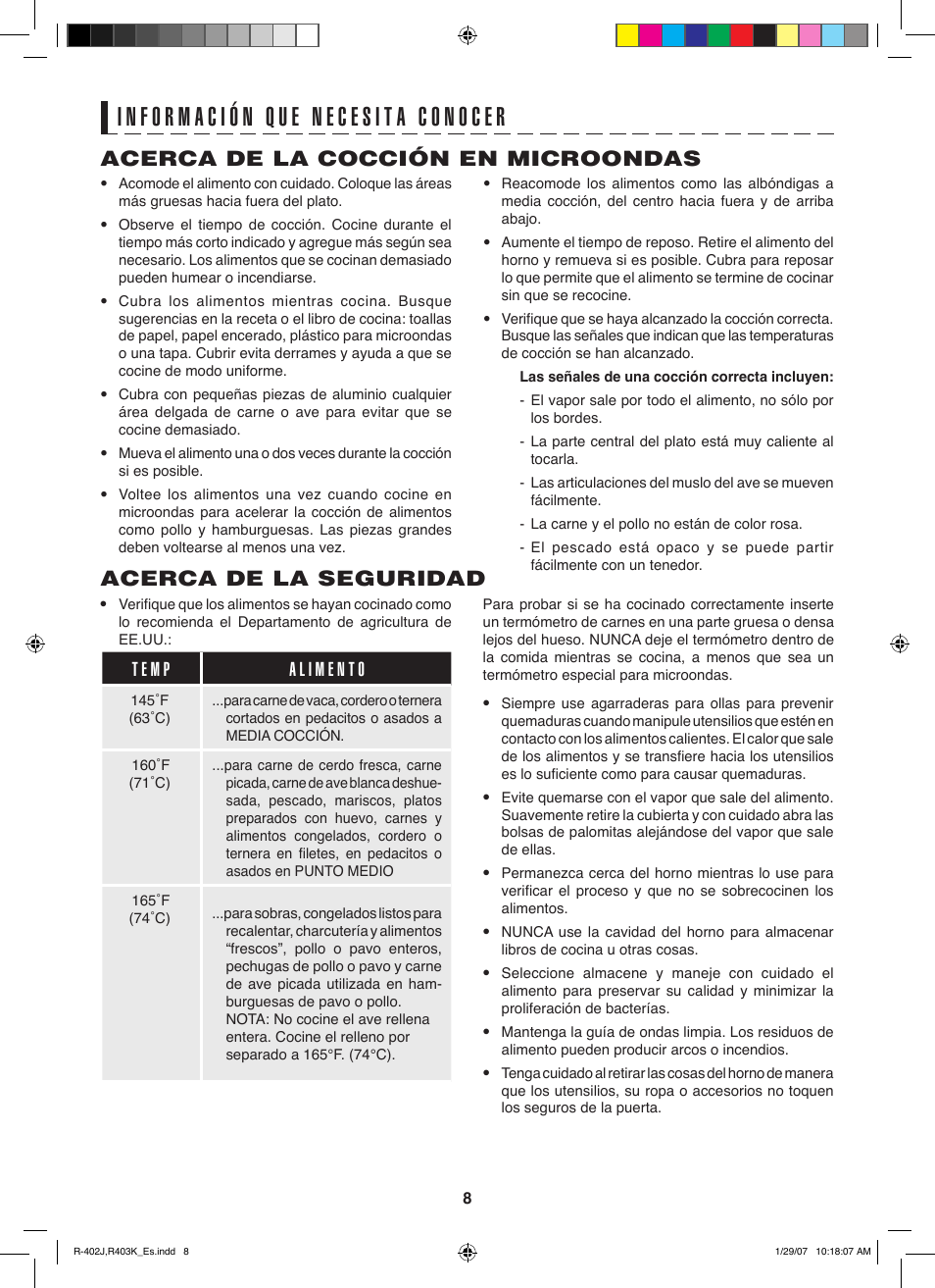 Acerca de la cocción en microondas, Acerca de la seguridad | Sharp TINSEB137WRRZ-D61 User Manual | Page 29 / 42