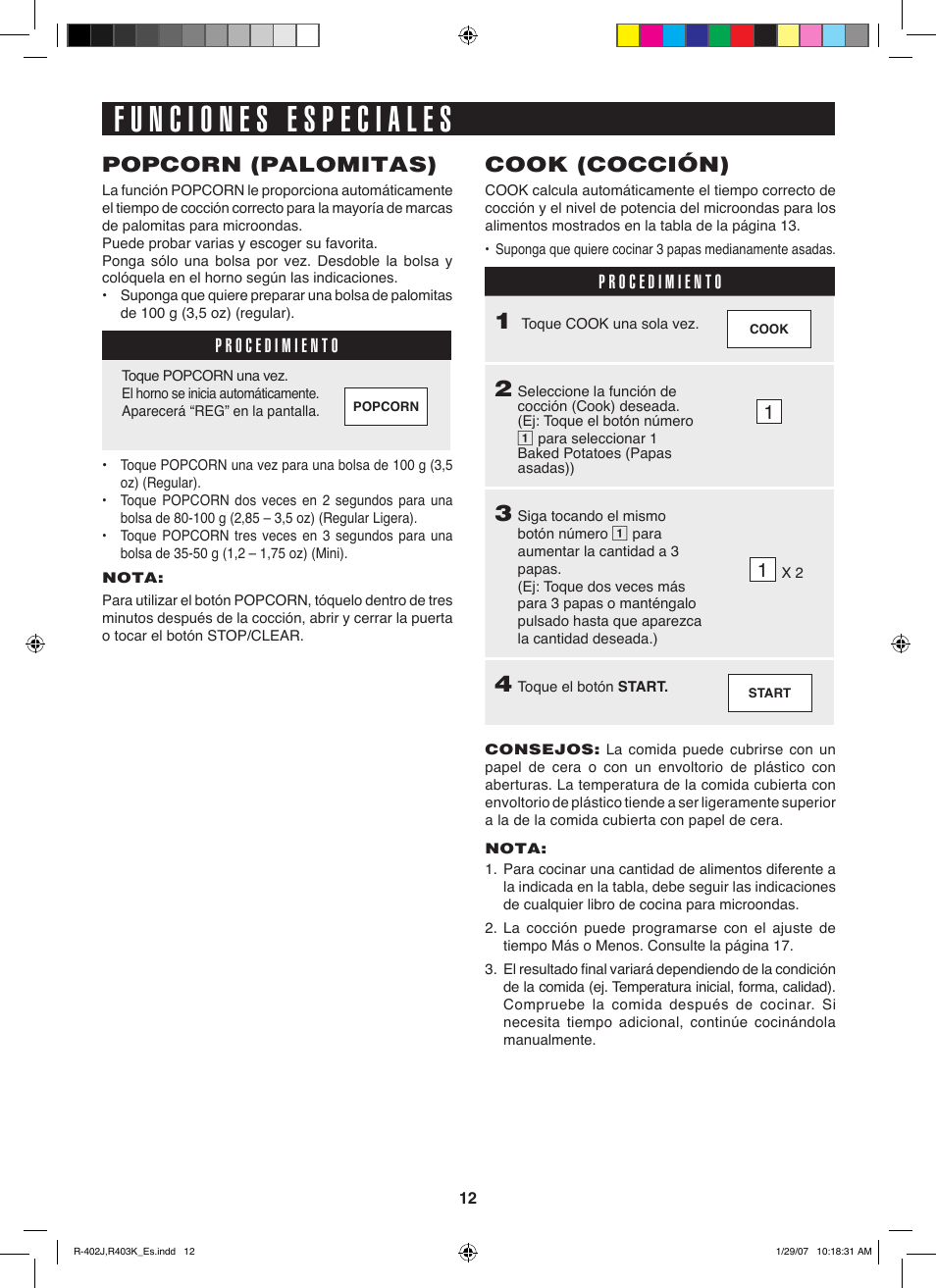 Popcorn (palomitas), Cook (cocción) | Sharp TINSEB137WRRZ-D61 User Manual | Page 33 / 42