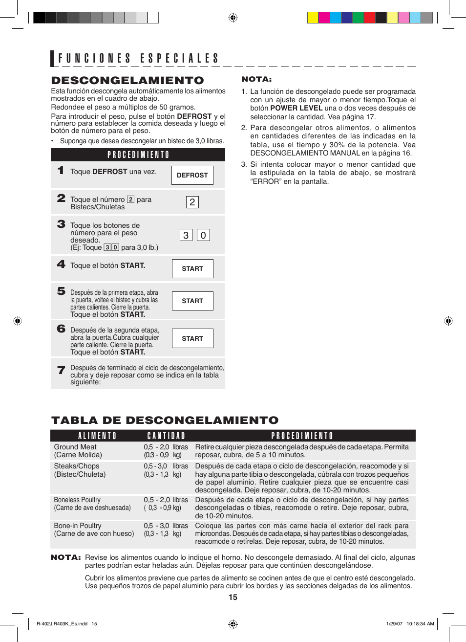 Tabla de descongelamiento, Descongelamiento | Sharp TINSEB137WRRZ-D61 User Manual | Page 36 / 42