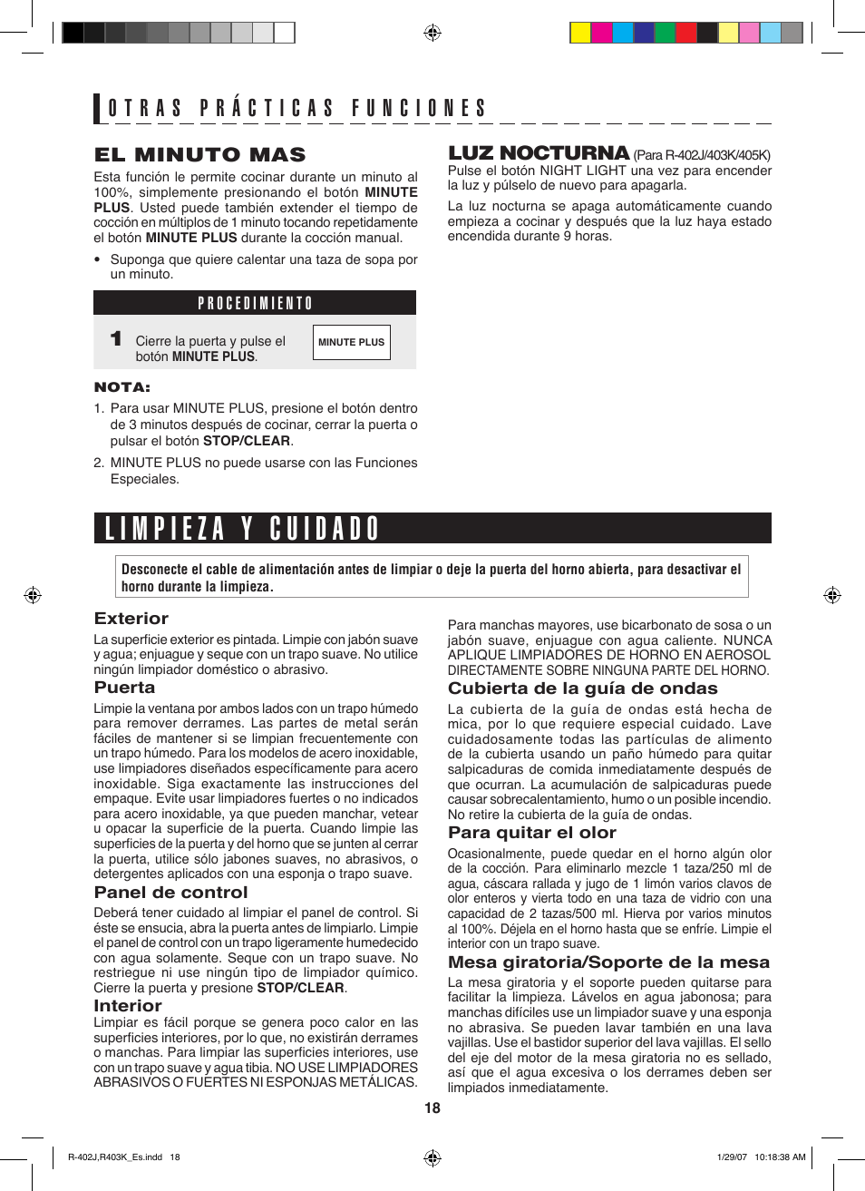 El minuto mas, Luz nocturna | Sharp TINSEB137WRRZ-D61 User Manual | Page 39 / 42