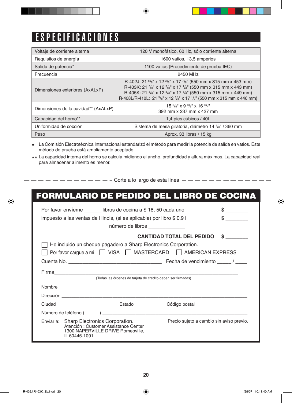 Formulario de pedido del libro de cocina | Sharp TINSEB137WRRZ-D61 User Manual | Page 41 / 42