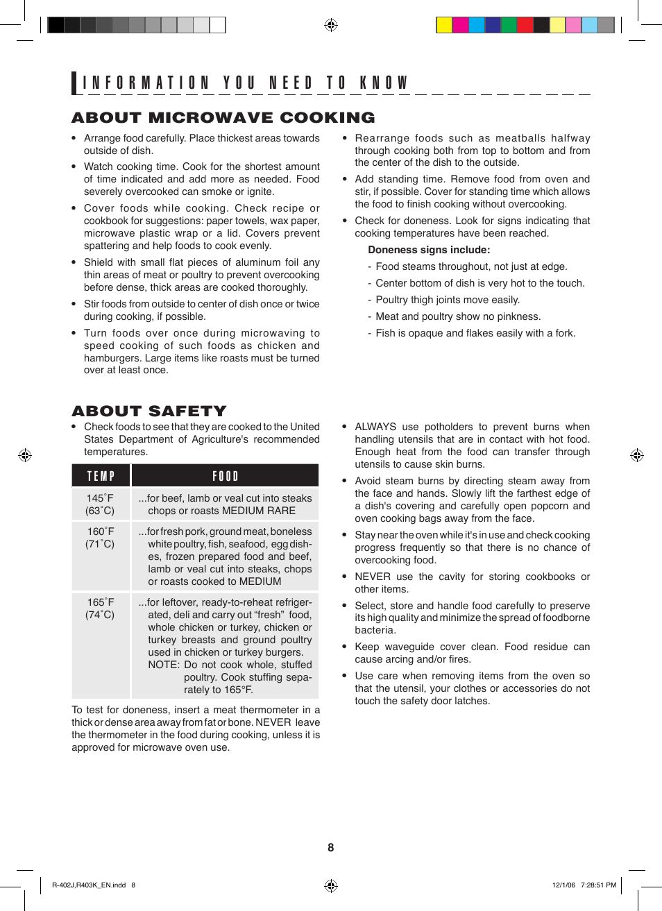 About microwave cooking, About safety | Sharp TINSEB137WRRZ-D61 User Manual | Page 8 / 42