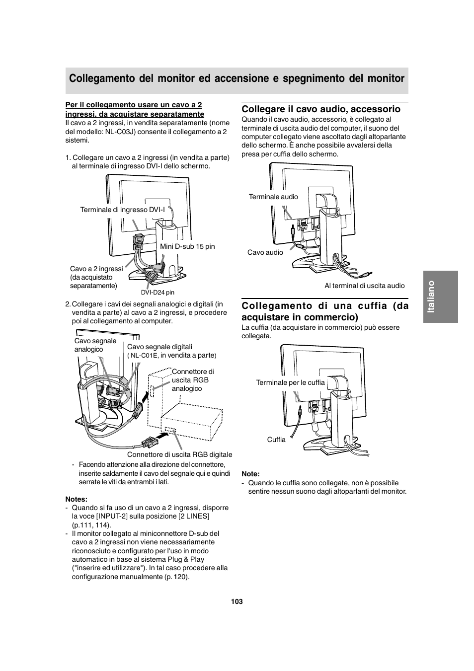 Collegare il cavo audio, accessorio | Sharp LL-T1815 User Manual | Page 103 / 156