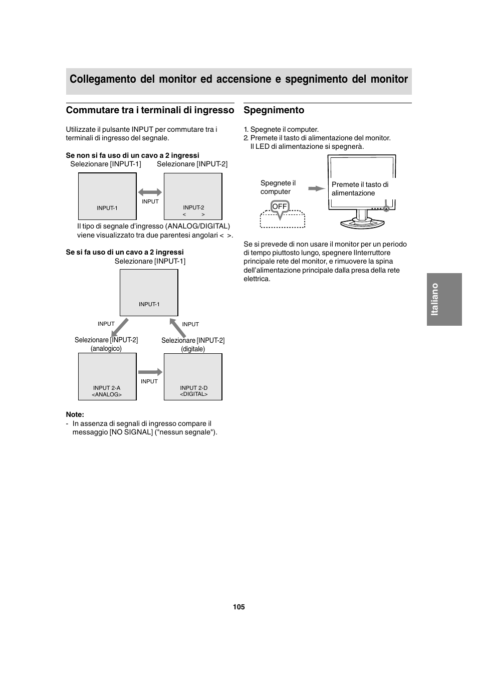 Spegnimento, Commutare tra i terminali di ingresso | Sharp LL-T1815 User Manual | Page 105 / 156