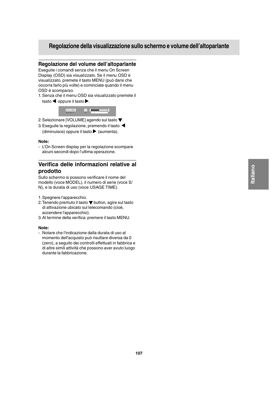 Regolazione del volume dell’altoparlante, Verifica delle informazioni relative al prodotto | Sharp LL-T1815 User Manual | Page 107 / 156