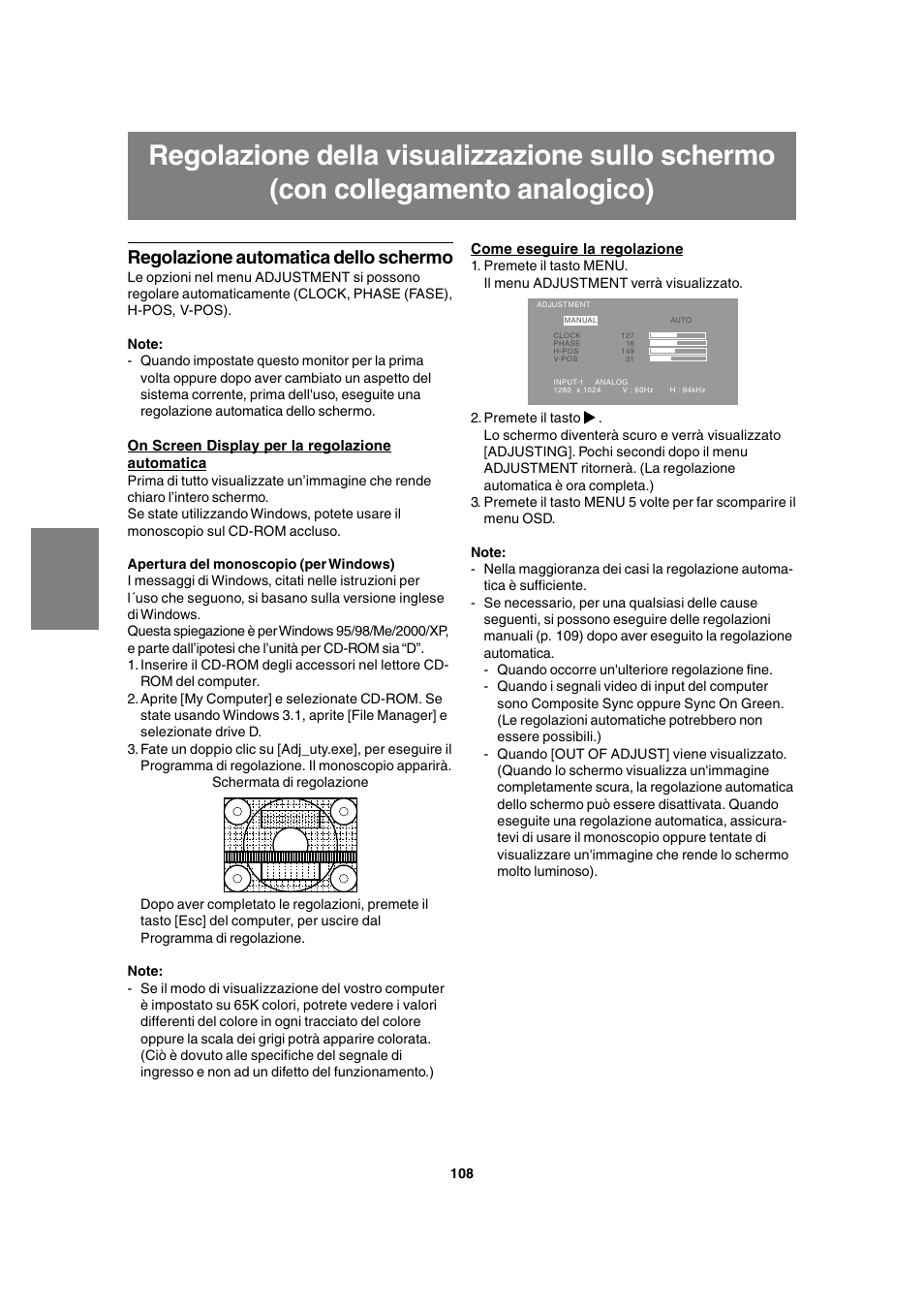 Regolazione automatica dello schermo | Sharp LL-T1815 User Manual | Page 108 / 156