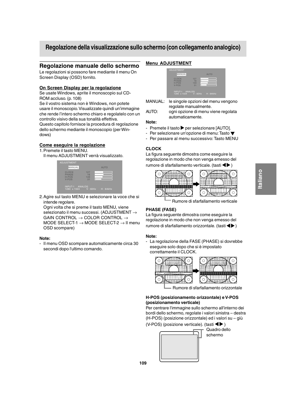 Regolazione manuale dello schermo | Sharp LL-T1815 User Manual | Page 109 / 156