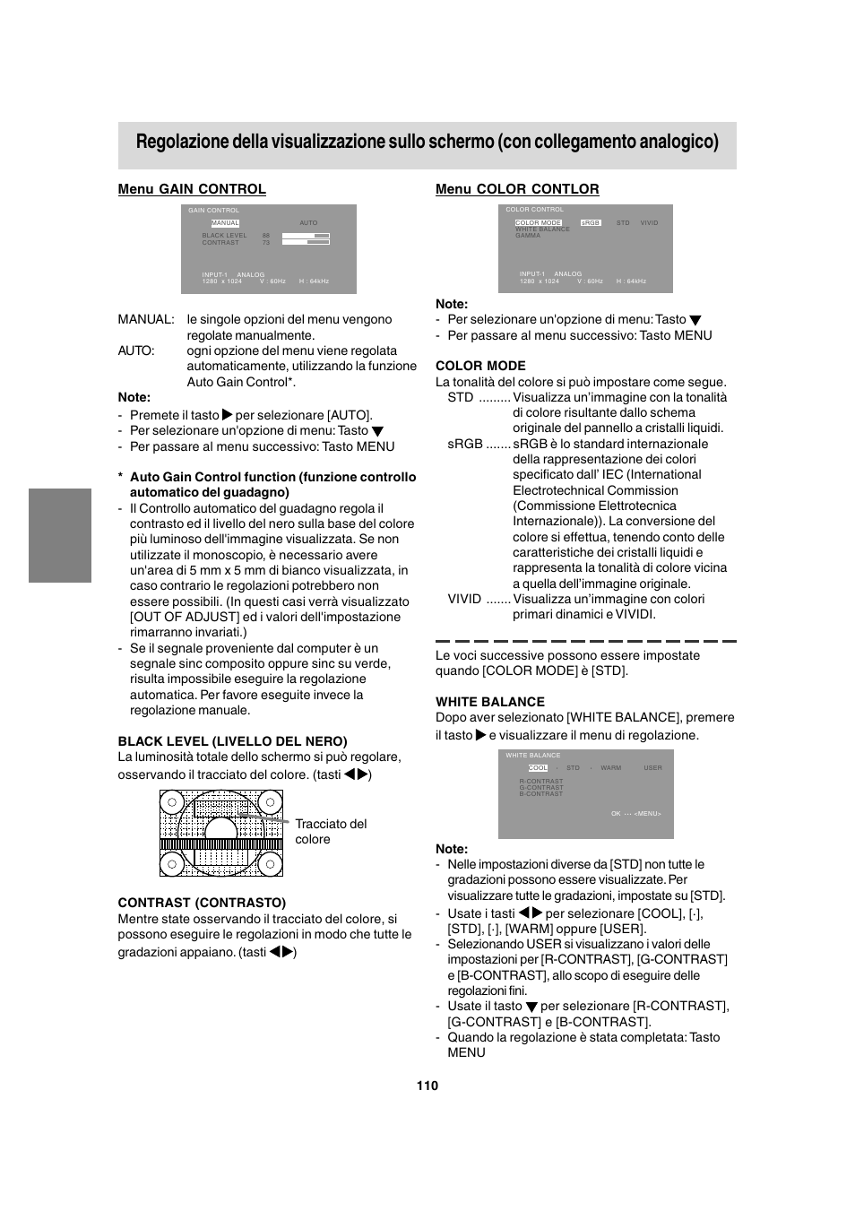 Menu gain control, Menu color contlor | Sharp LL-T1815 User Manual | Page 110 / 156