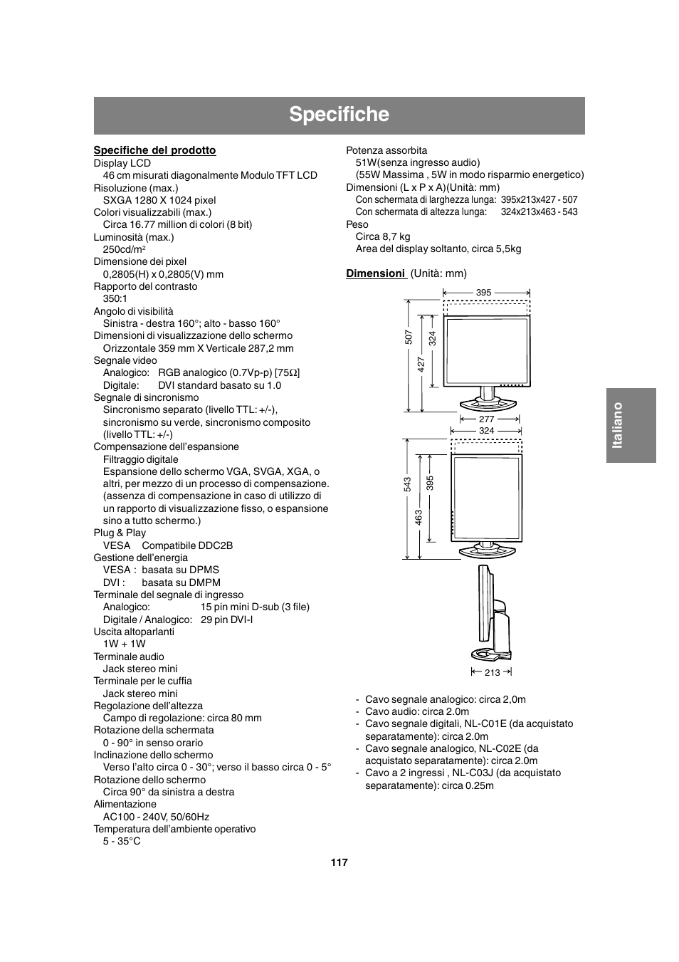 Specifiche | Sharp LL-T1815 User Manual | Page 117 / 156