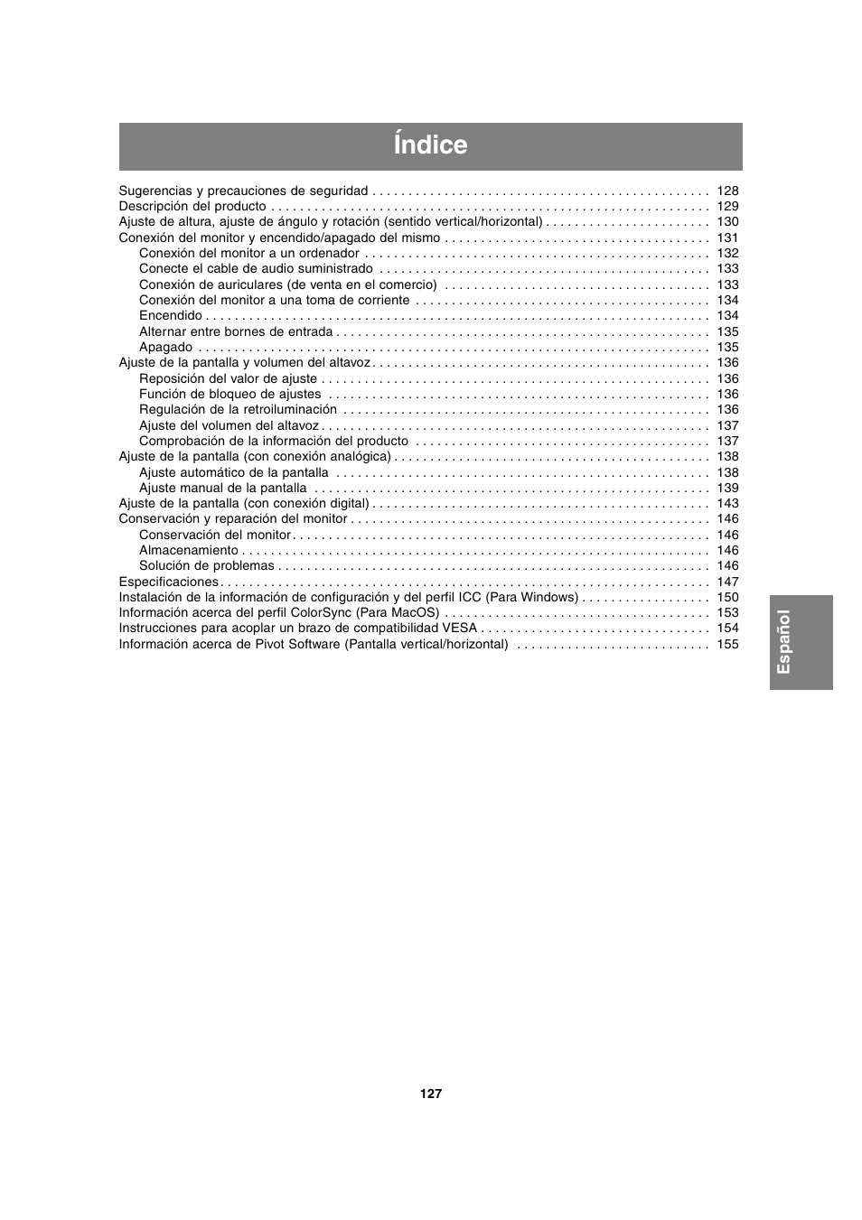 Índice | Sharp LL-T1815 User Manual | Page 127 / 156