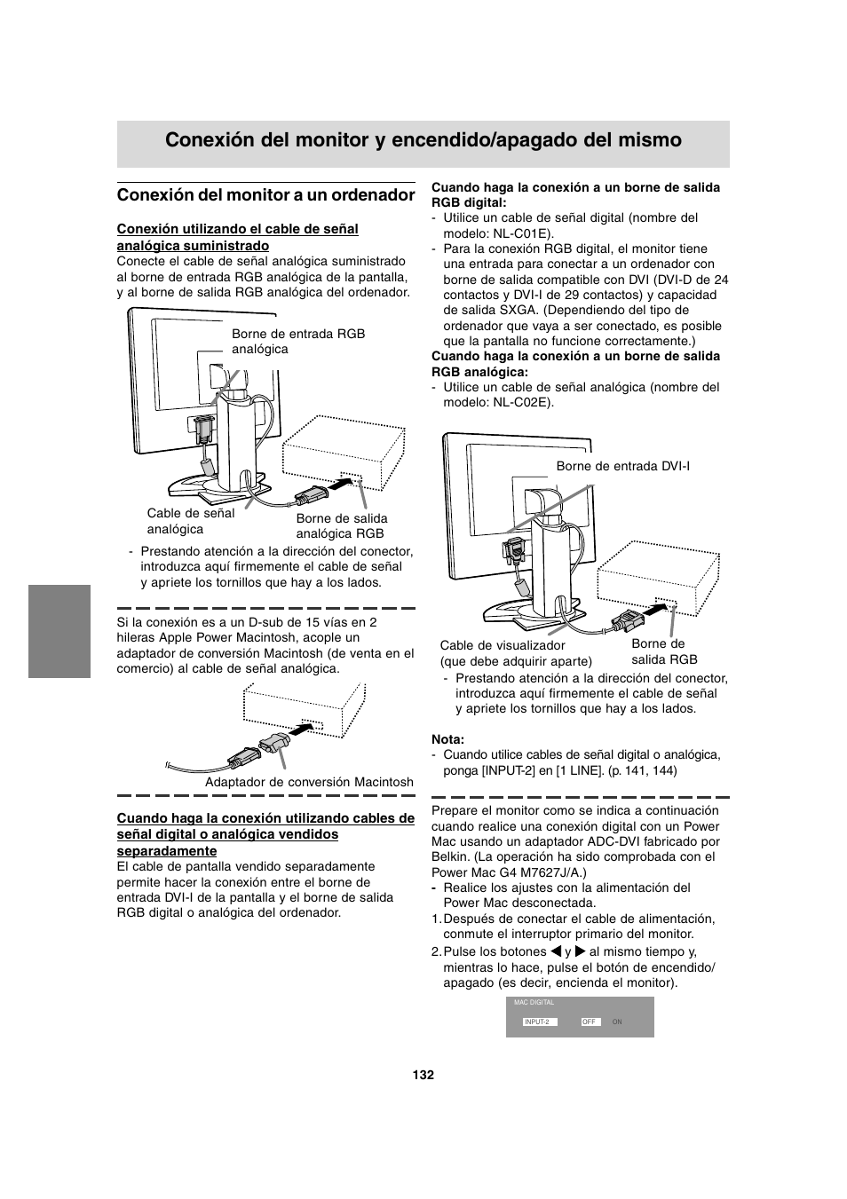 Conexión del monitor y encendido/apagado del mismo, Conexión del monitor a un ordenador | Sharp LL-T1815 User Manual | Page 132 / 156