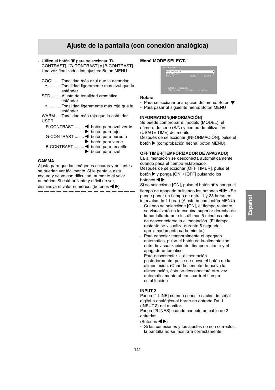 Ajuste de la pantalla (con conexión analógica) | Sharp LL-T1815 User Manual | Page 141 / 156