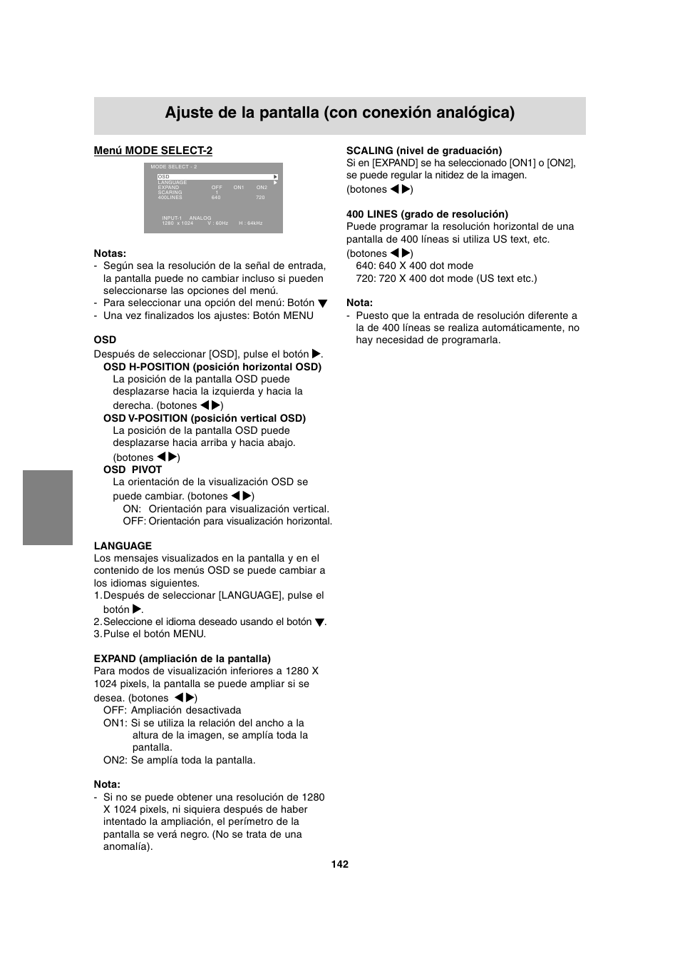 Ajuste de la pantalla (con conexión analógica) | Sharp LL-T1815 User Manual | Page 142 / 156