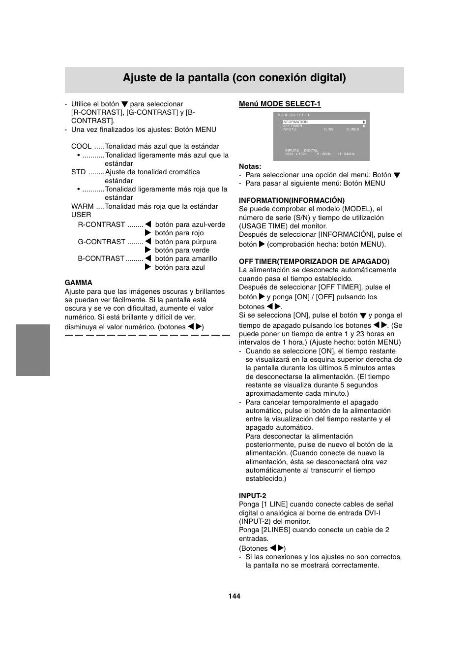 Ajuste de la pantalla (con conexión digital) | Sharp LL-T1815 User Manual | Page 144 / 156