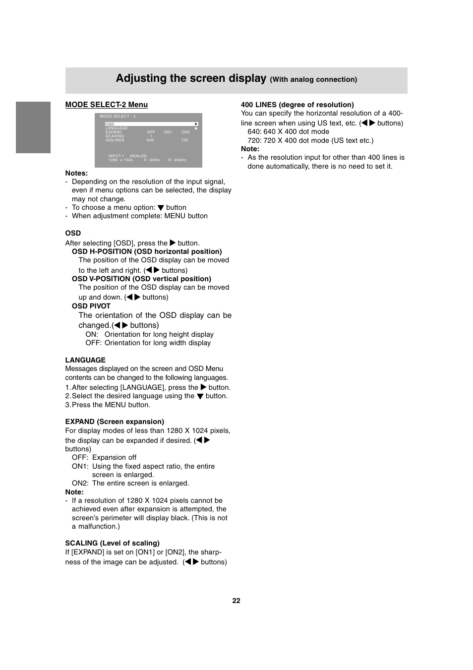 Adjusting the screen display | Sharp LL-T1815 User Manual | Page 22 / 156