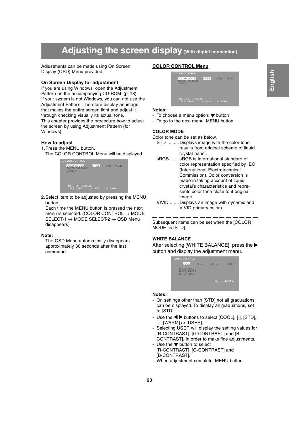 Adjusting the screen display | Sharp LL-T1815 User Manual | Page 23 / 156