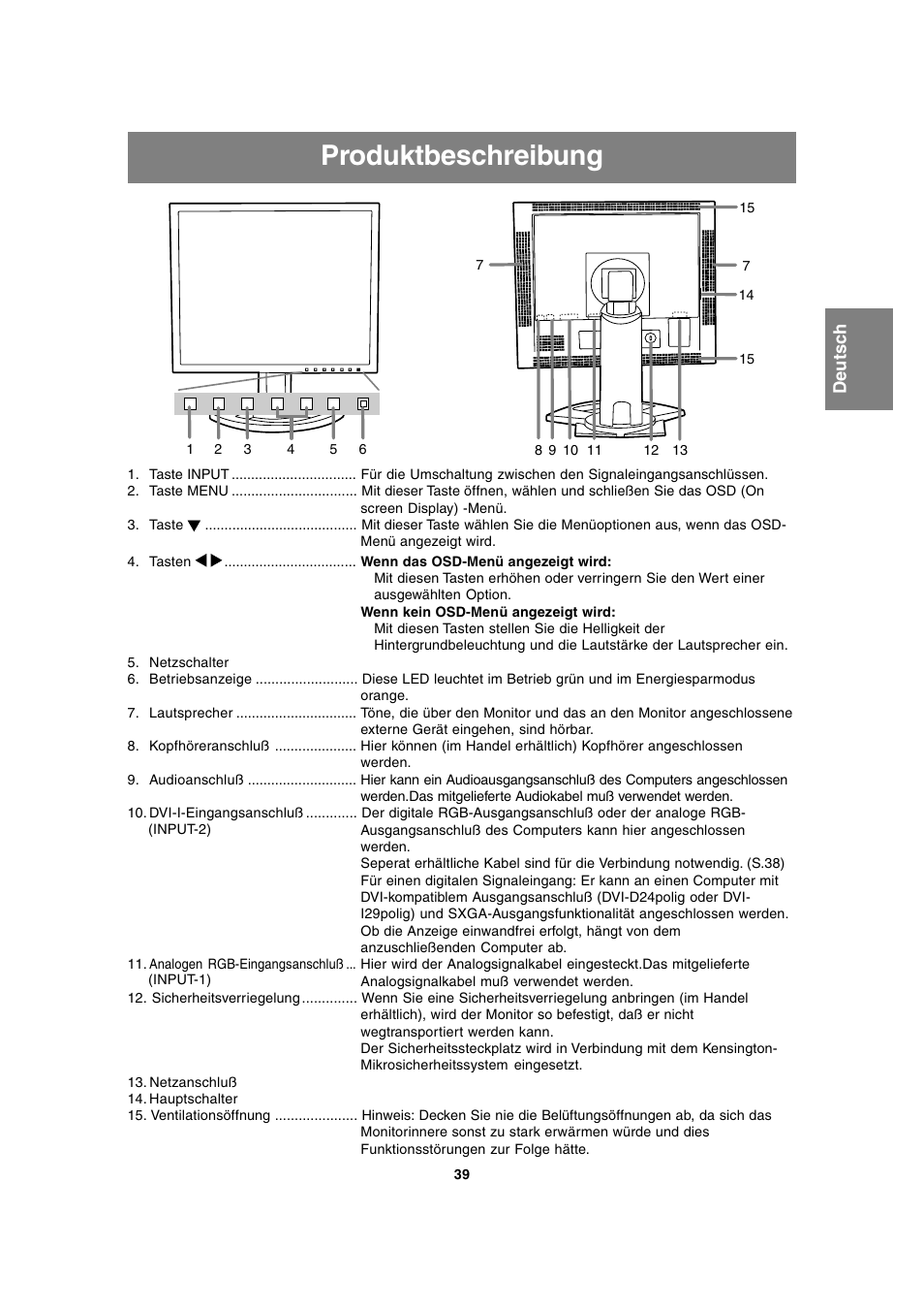 Produktbeschreibung | Sharp LL-T1815 User Manual | Page 39 / 156