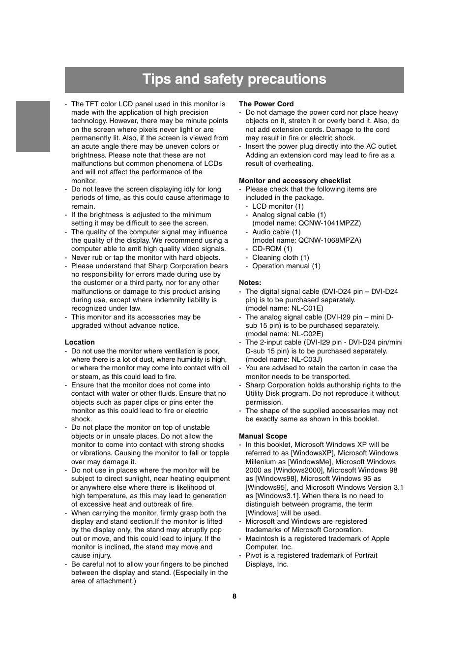 Tips and safety precautions | Sharp LL-T1815 User Manual | Page 8 / 156