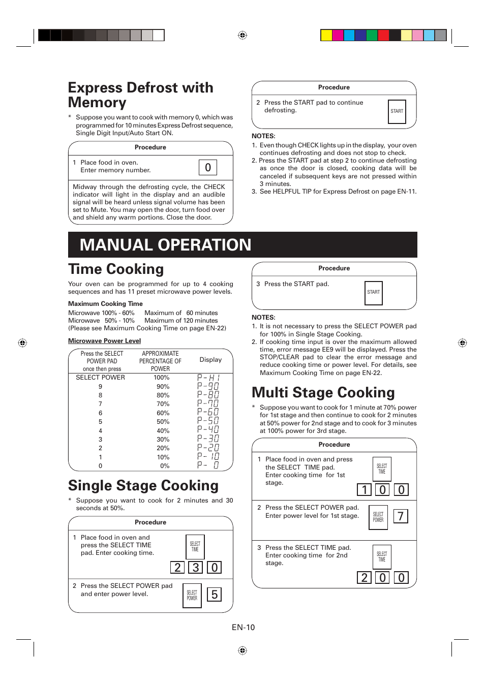 Manual operation, Time cooking, Multi stage cooking | Single stage cooking | Sharp CD2200M User Manual | Page 11 / 92