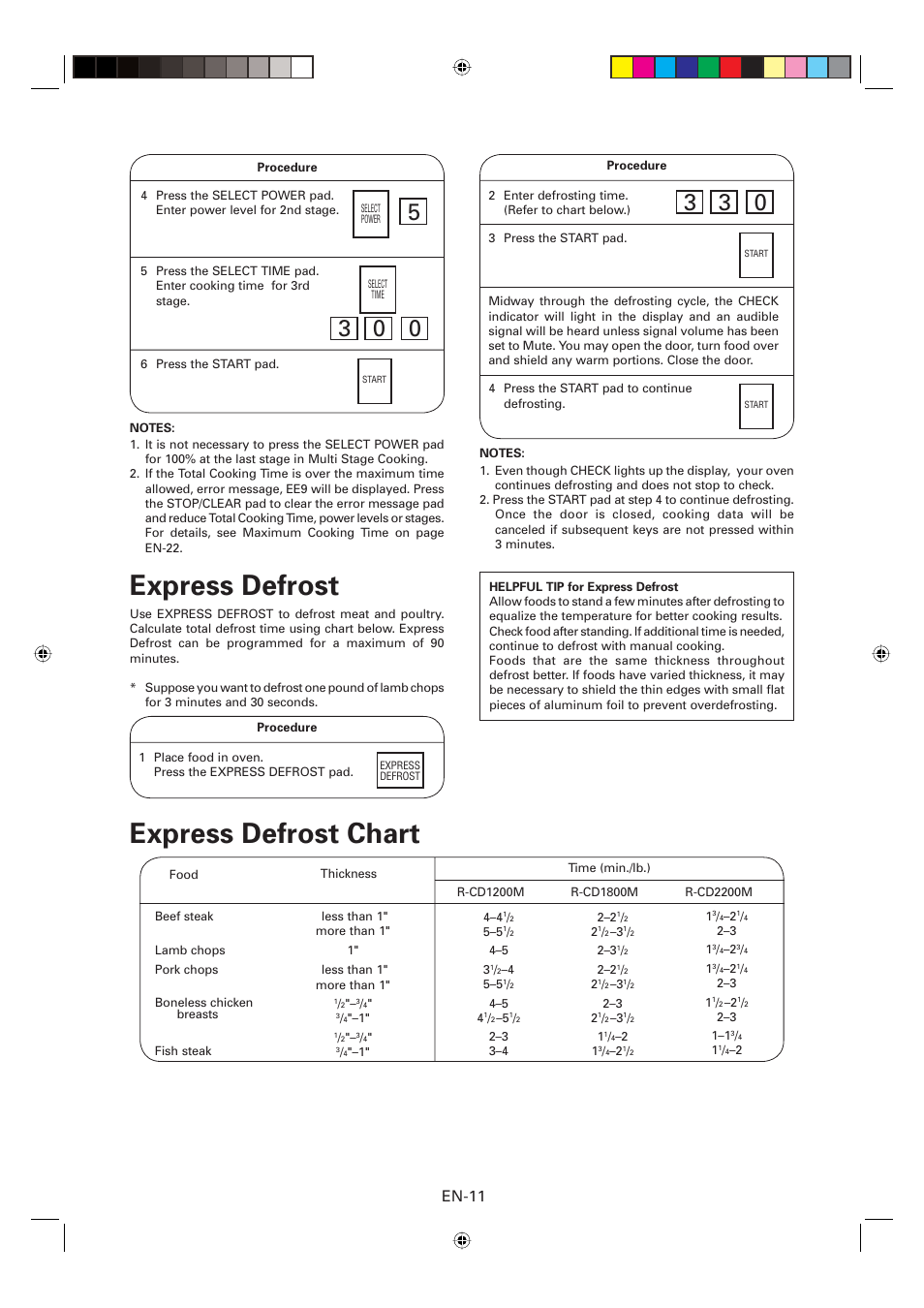Express defrost, Express defrost chart, En-11 | Sharp CD2200M User Manual | Page 12 / 92