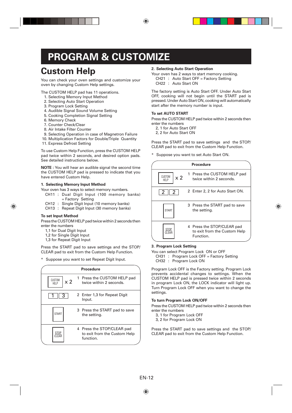 Program & customize, Custom help | Sharp CD2200M User Manual | Page 13 / 92